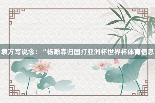 袁方写说念：“杨瀚森归国打亚洲杯世界杯体育信息